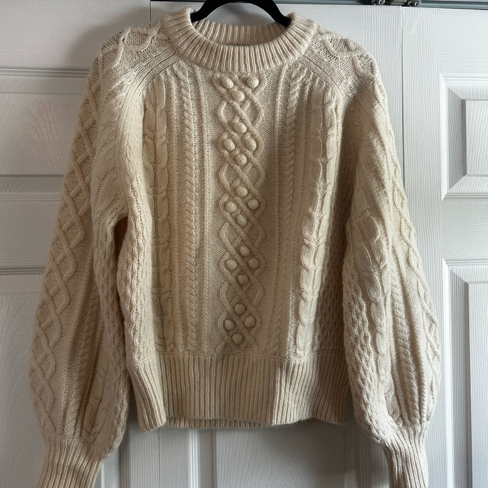 DemyLee for J Crew Cream Cable Knit  Mohair Wool Blend Sweater Sz L
